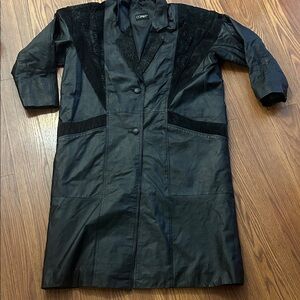 Comint 90s Leather Coat Womens L Oversized Black Patchwork Embossed‎ Long Trench